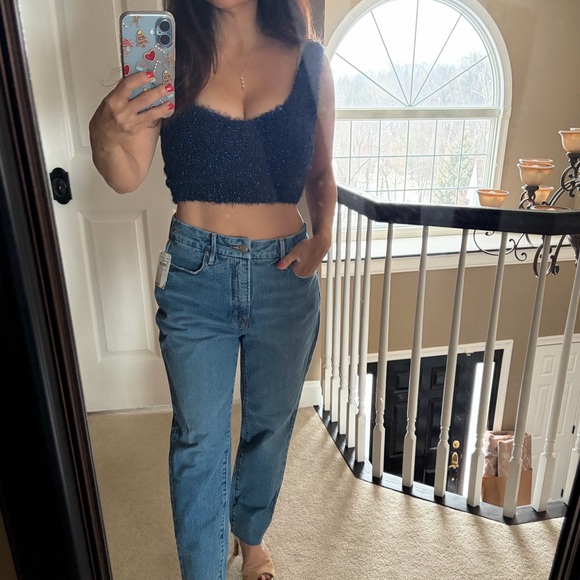 Good American indigo straight leg distressed jeans Jean denim soft size 4 - Picture 4 of 10